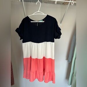 Elegant Colorblock Mini Dress in Navy, White, and Pink